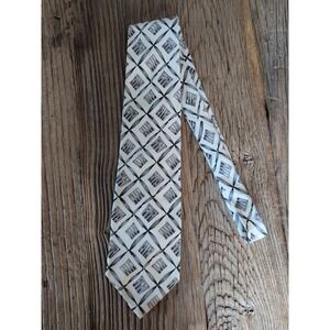 Hugo Boss Tie 57" Abstract Geometric Tropical Print Yellow Gray 100% Silk Italy